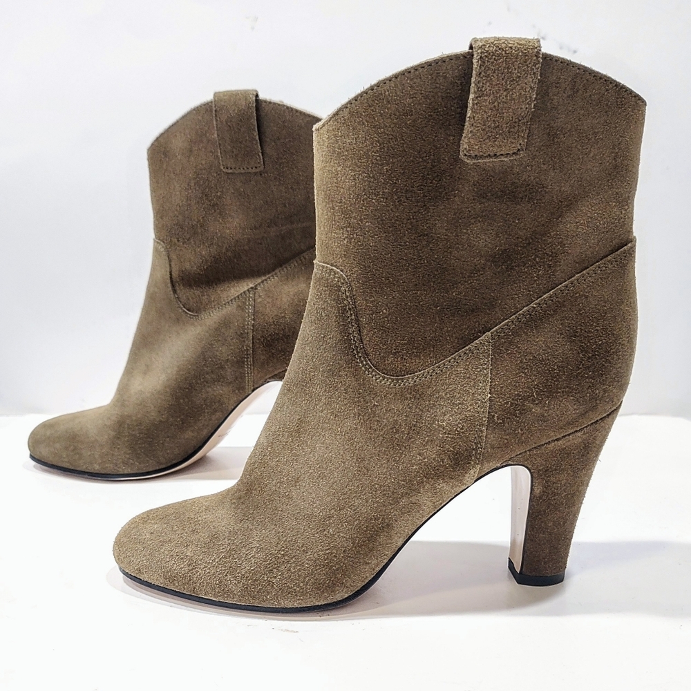 Club Monaco Arlietta Suede Ankle Boot 3½" Heel Women 37.5 (6.5-7 US) Olive Green